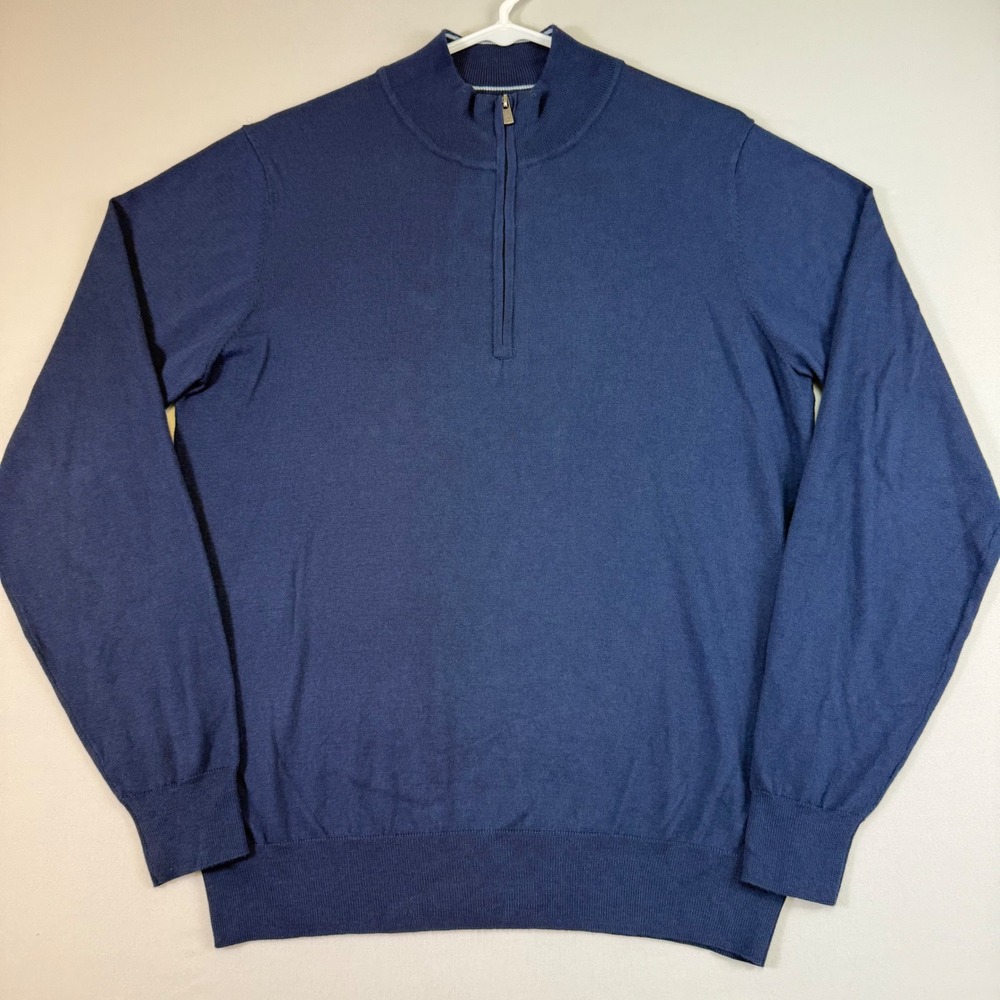 Faherty Movement 1/4 Zip Sweater Mens Medium Marine Navy Heather Stretch Casual